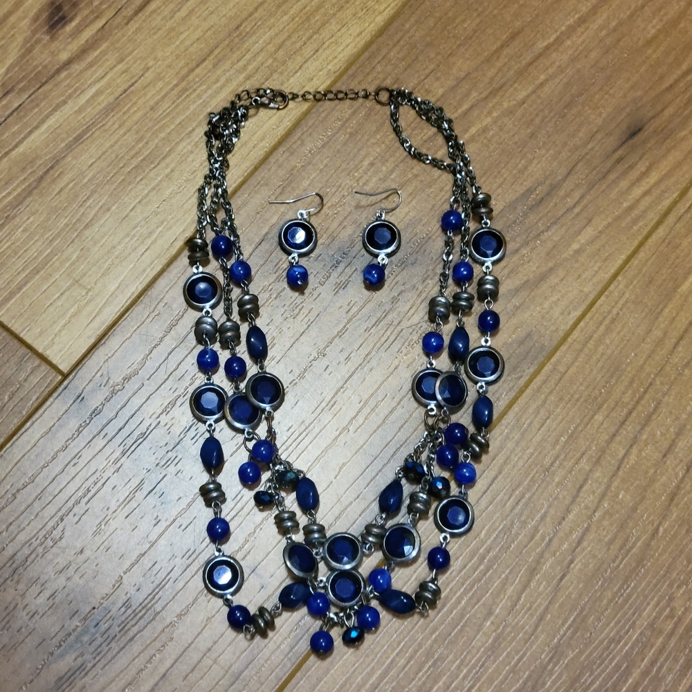 Beaded and Layered Necklace and Earrings Set